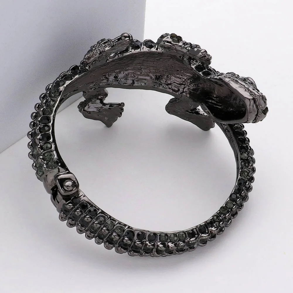 Black Rhinestone Alligator Crocodile Cuff Bracelet Statement Jewelry Accessory